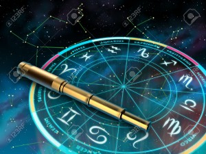 31970845-Wheel-of-the-zodiac-and-telescope-over-a-sky-background-Digital-illustration--Stock-Illustration